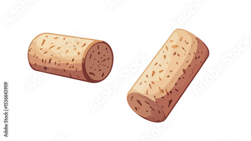 A digital illustration depicting two wine corks against a pure white background. One cork is positioned horizontally and the other at an angle.  The corks are rendered in a detailed style,
