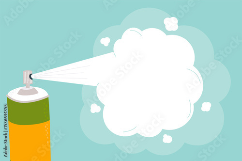 Cloud of spray from can. Hairspray, air freshener, insect repellent. Blank banner with space for text, decorative poster template, vector background