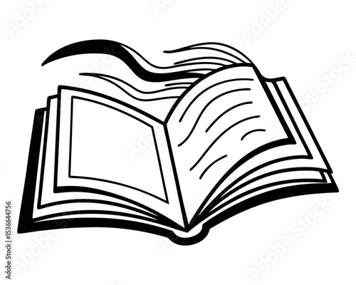 Open Book Clipart with Pages Flutteringly in the Breeze