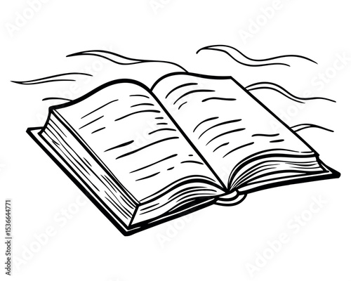 Open Book Clipart with Pages Fluttering in the Breeze