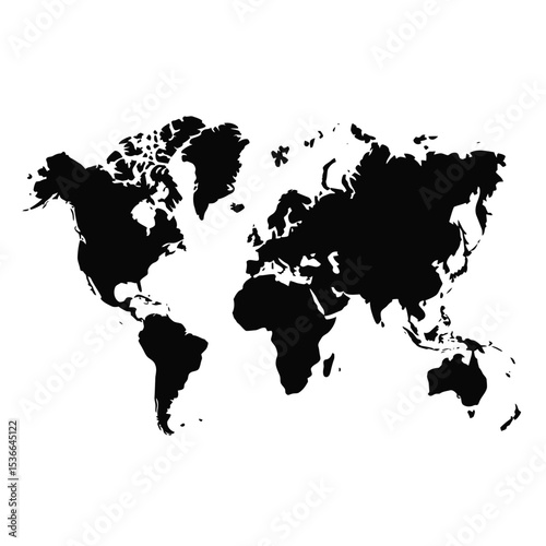 World map silhouette simple black and white graphic design silhouette