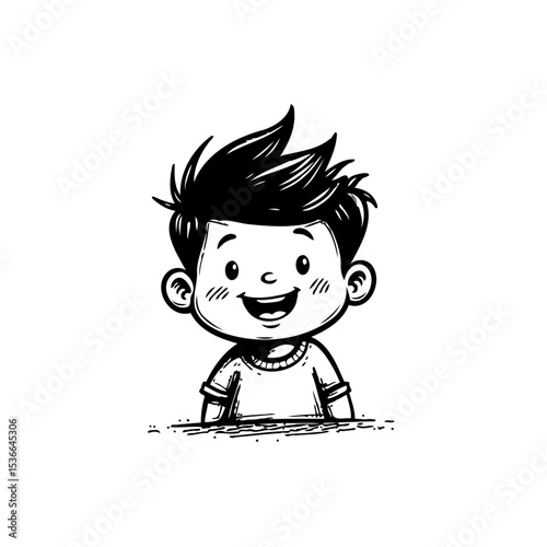 Cartoon illustration of a cheerful young boy with a bright smile