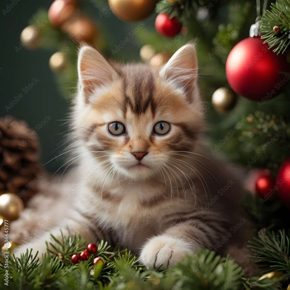 Fototapeta premium cat on christmas tree