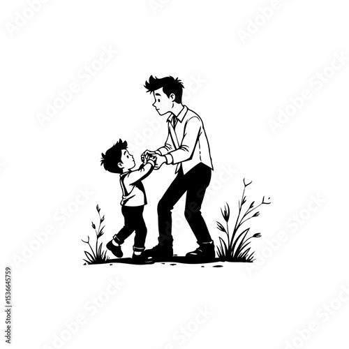 Heartwarming moment of father and son bonding in playful embrace illustration