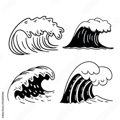 Vintage Sketch of Storm Waves and Tides