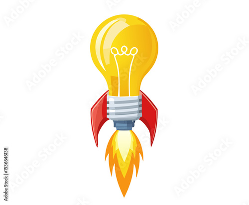 Light Bulb Rocket Launch Illustration Isolated 