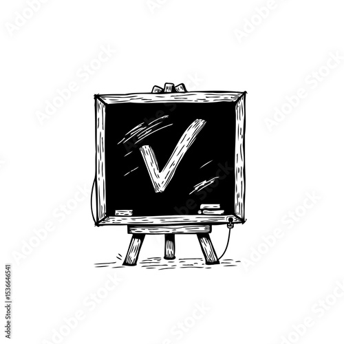 Hand drawn chalkboard illustration displaying a check mark for approved tasks