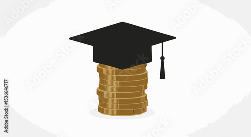Graduation Cap on Stack of Coins - Education Investment and Cost Concept