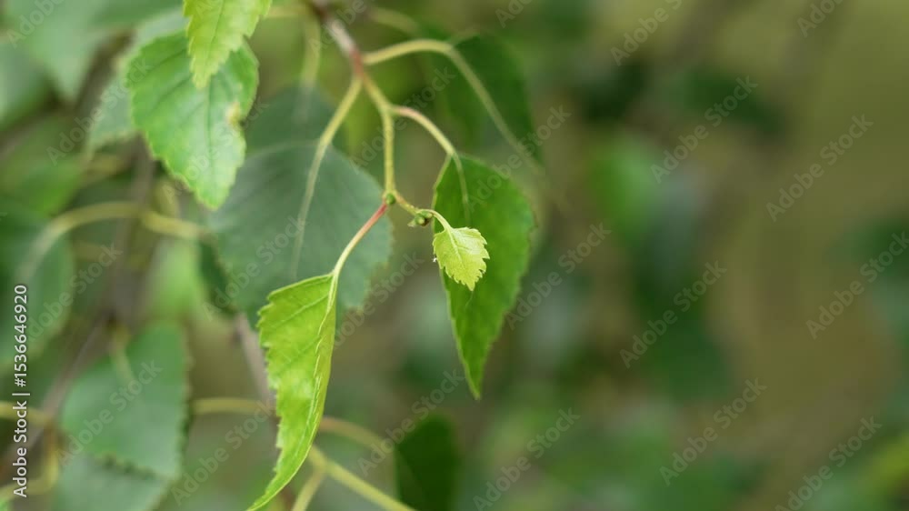 Young growing birch textured leaf with green lush foliage of spring tree Young growing birch textured leaf with green lush foliage of spring tree