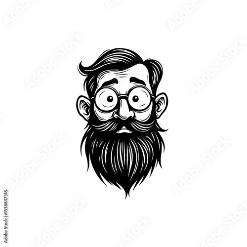 Detailed monochrome drawing of a man with beard and glasses illustration