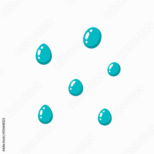 Teal Droplets Floating on White Background