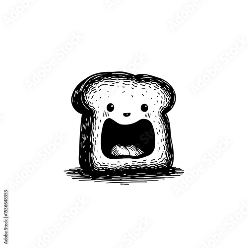 Surprised toast illustration: Cartoon bread slice with an open mouth and astonished expression