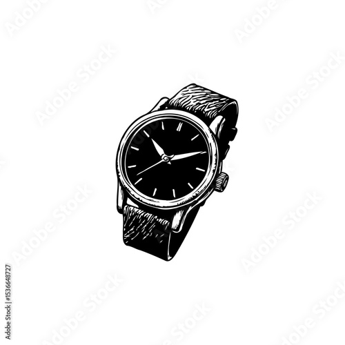 Elegant Hand-Drawn Wristwatch Illustration in Black and White Minimalist Design