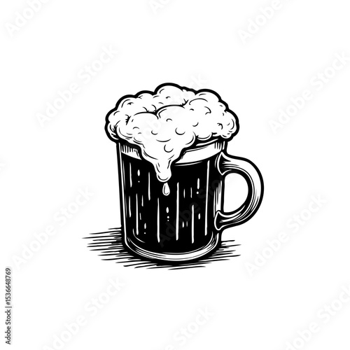 Vintage beer mug illustration with foam, perfect for bar or brewery designs