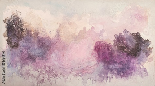 Dreamlike abstract painting in pinks, purples, and grays