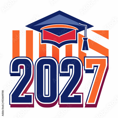 Graduation cap 2027 class of design orange blue