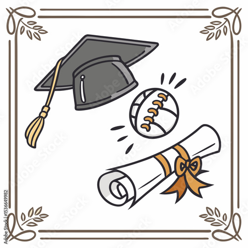 Graduation celebration athletic achievement baseball diploma cap
