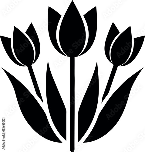 Black and White Tulip Bouquet Icon