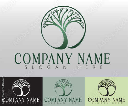 A circle tree logo design illustration symbolizing life, beauty, growth, strength, and health.