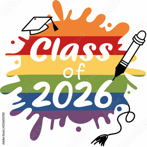 Class of 2026 rainbow graduation design colorful celebration
