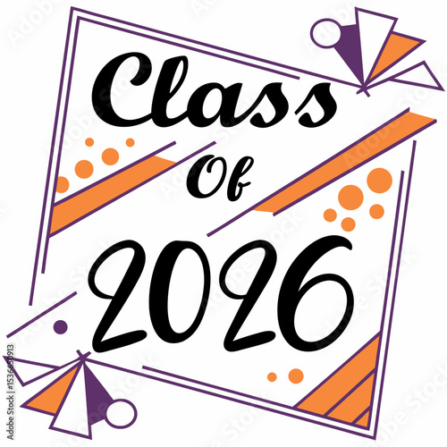 Class of 2026 graduation design geometric shapes orange purple