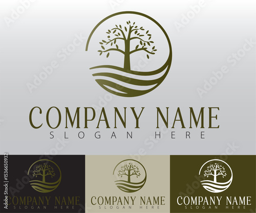 A creative vector circle tree logo concept signifying balance, nature, and enduring strength.