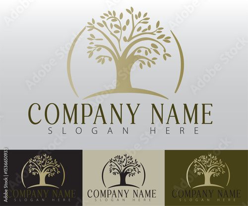A minimalist circle tree logo design concept portraying beauty, stability, and prosperity.