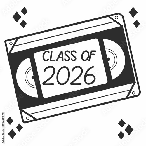 Class of 2026 vhs tape graduation design retro video cassette