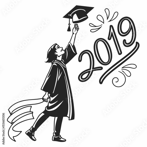 Graduate 2019 celebration illustration student throwing cap