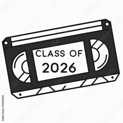 Class of 2026 vhs tape graduation design retro video cassette