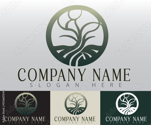 A clean and simple circle design featuring a tree to evoke strength and health.