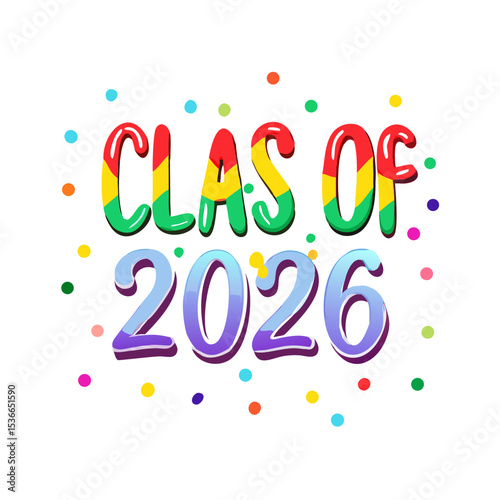Class of 2026 rainbow design graduation png transparent background