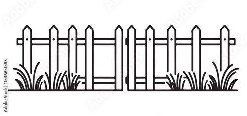 Charming Wooden Fence Gate Vector Illustration for Garden Security