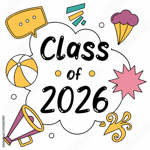 Class of 2026 graduation design cute illustration