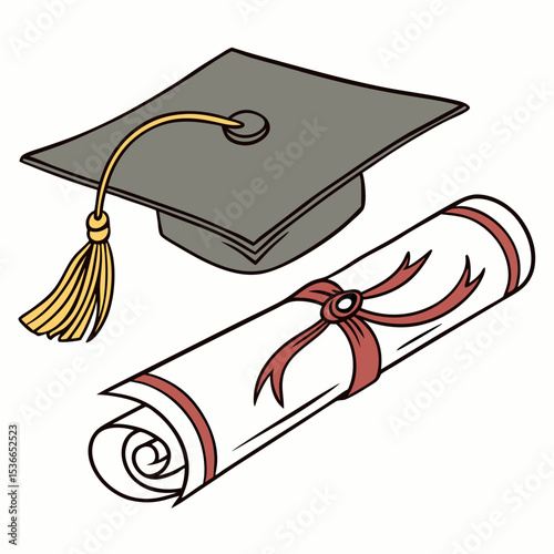 Graduation cap and diploma scroll illustration education success achievement