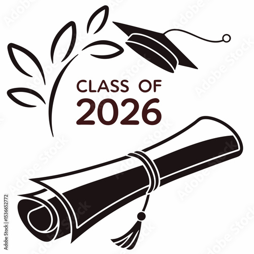 Class of 2026 graduation diploma cap design illustration