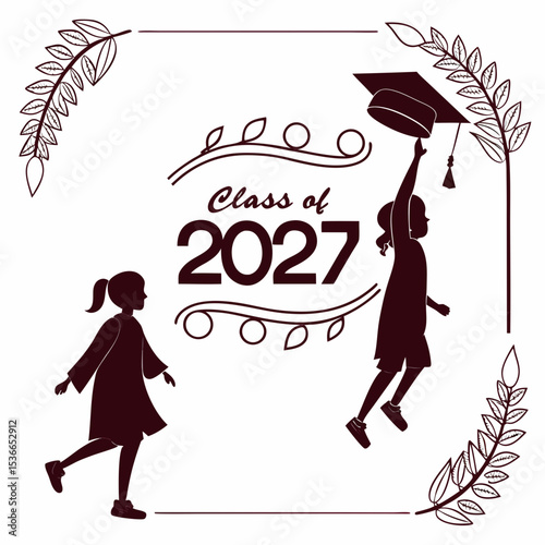 Class of 2027 graduation celebration girls silhouettes