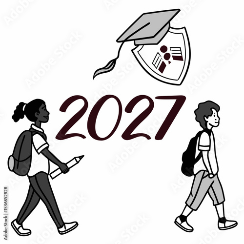 Class of 2027 graduation students walking away
