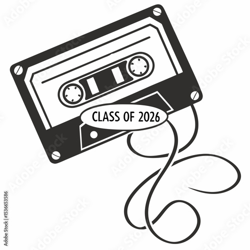 Class of 2026 cassette tape graduation design retro vintage