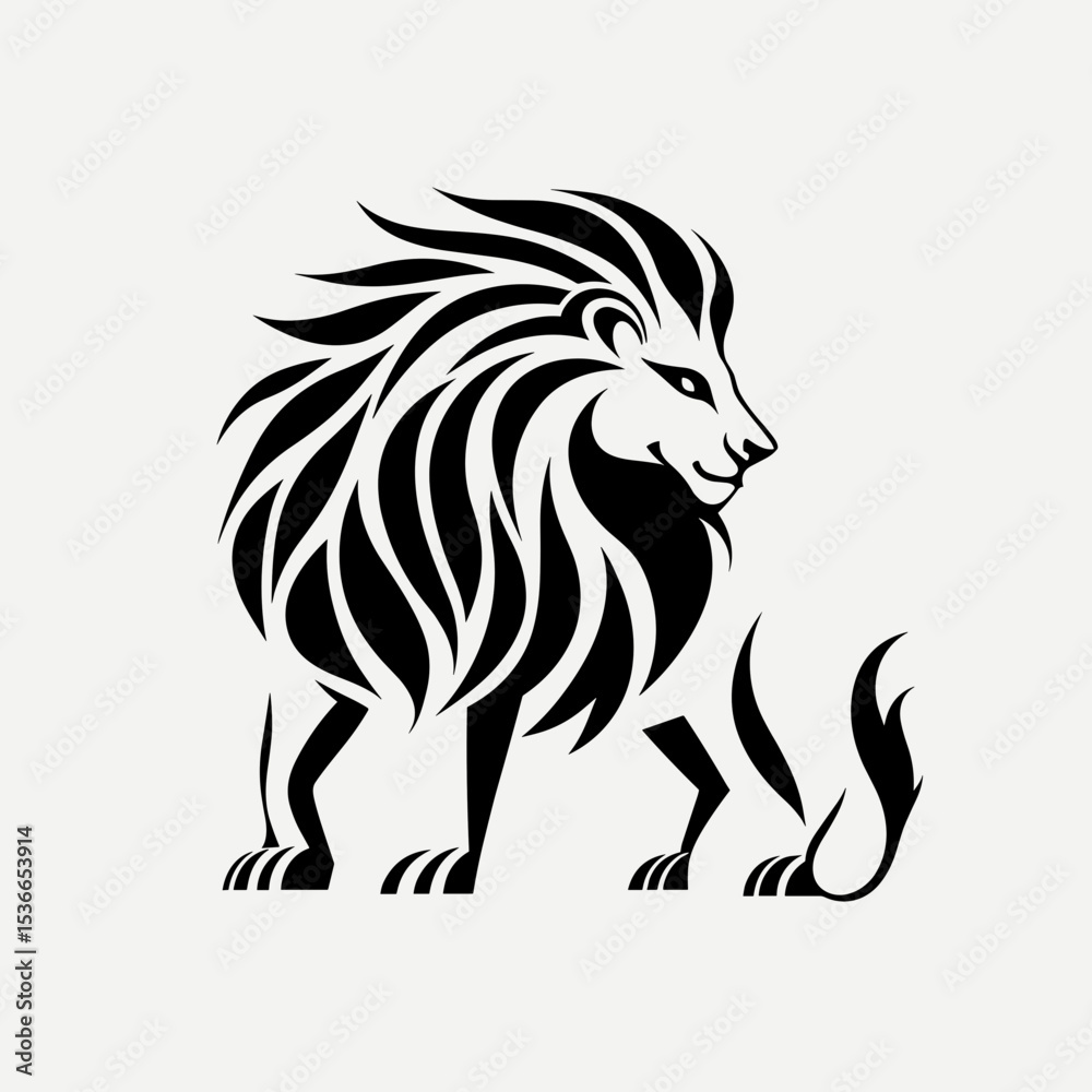 Fototapeta premium Stylized black lion with flowing mane in minimalist design 