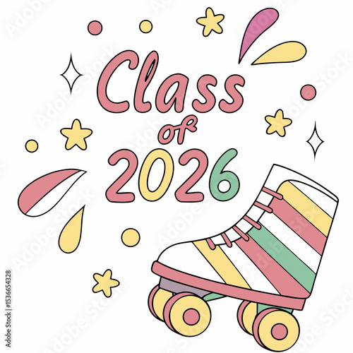 Class of 2026 graduation design roller skate theme pastel colors
