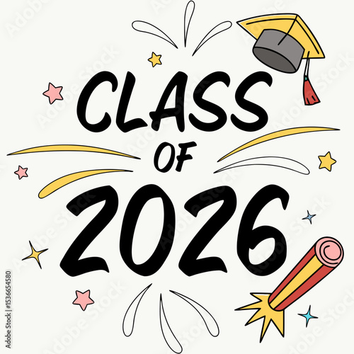 Class of 2026 graduation design with cap and diploma