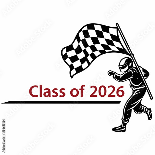 Class of 2026 graduation racer winning checkered flag