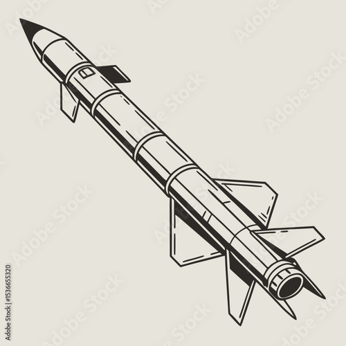 Military missile illustration in a technical drawing style  
