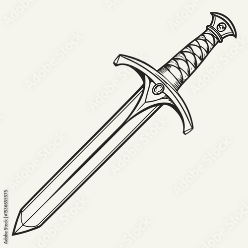 Classic sword illustration with detailed design and grip  