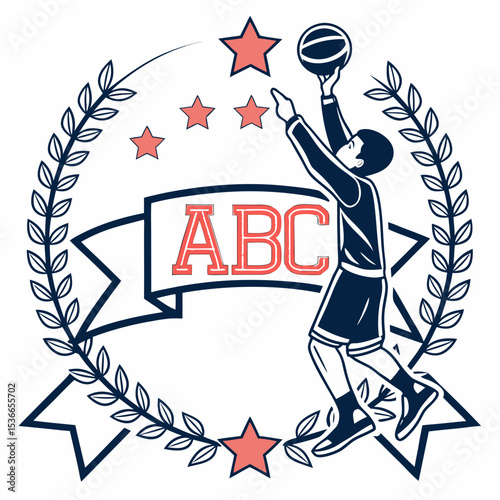 Abc basketball team logo design player shooting stars wreath