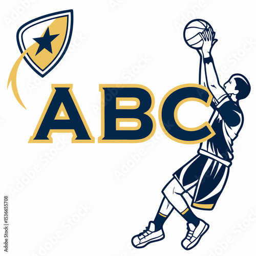 Abc basketball team logo player shooting star shield
