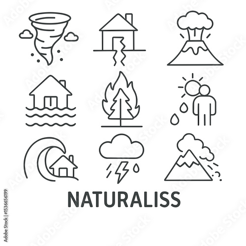 Vector icons representing natural disasters in a simple line style  