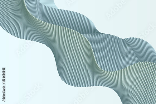 Abstract volume wave made of 3D particles flowing across a light background with soft gradients and smooth motion feel