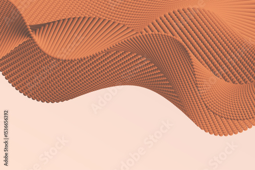 Curved wave formed by dense particle lines creating a minimal abstract volume background with soft lighting 